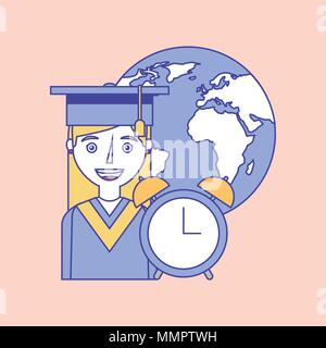 Absolvent Mädchen Welt Uhrzeit lernen bildung Vector Illustration Stock Vektor