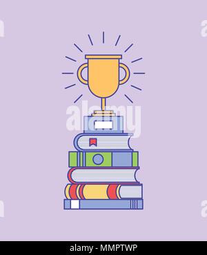 Trophäe auf Abgelegte Bücher lernen bildung Vector Illustration Stock Vektor