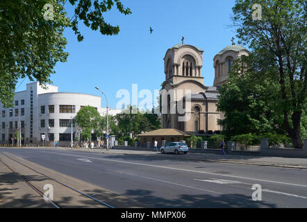 Erste Belgrader Gymnasium, High School, und die Kirche von St. Alexander Nevsky auf Cara Dusana Straße in Belgrad, Serbien Stockfoto
