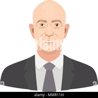 Jeff Bezos. Jeffrey Preston Bezos - die berühmten Unternehmer und Gründer, reichste Geschäftsmann. Vektor flachbild Portrait auf einem weißen Hintergrund. Stock Vektor