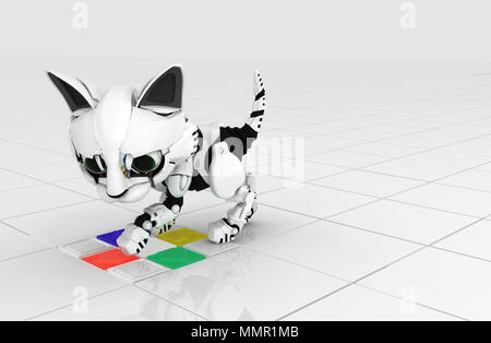 Robotic Kätzchen weiße Oberfläche Tasten, 3D-Darstellung, horizontal Hintergrund Stockfoto