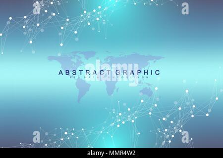 Politische Weltkarte mit Global Technology networking Konzept. Digitale Daten Visualisierung. Linien Plexus. Grosse Daten Hintergrund Kommunikation. Wissenschaftliche Vector Illustration Stock Vektor