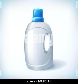 Weißen Behälter Flasche. Chemische Flasche 3d-Abbildung auf blauem Hintergrund isoliert. Waschmittel package Design Stock Vektor
