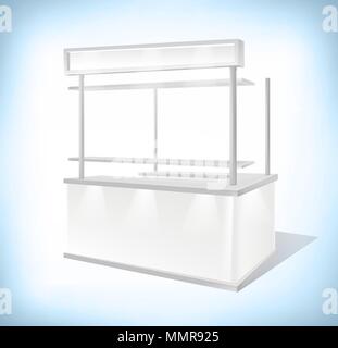 Handel Promo Messestand, Verkauf Kiosk Retail Trade stehen. Mock-up-Vorlage auf dem weißen Hintergrund isoliert. 3D Rendering Visualisierung von präsent Stock Vektor