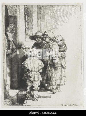 Eine Blinde Drehleier gury Player und Familie empfangen von Almosen. 1648. B 176 Rembrandt Stockfoto