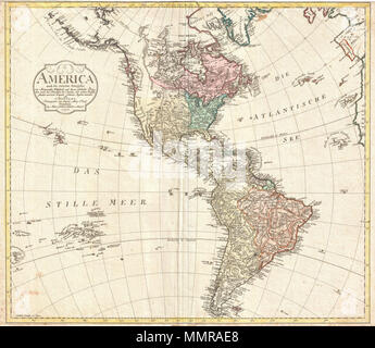 . Englisch: Eine äußerst knappe 1796 Karte von Nord- und Südamerika durch C. Mannert. Zeigt die Amerika kurz nach dem Ende des Amerikanischen Unabhängigkeitskrieges im Jahre 1783. Das Ganze ist die Farbe je nach politischen Konventionen kodiert, mit britischen Gebieten in Rot gesteuert, spanischen Herrschaften in Gelb, Französisch in Grün, und die noch jungen Vereinigten Staaten in blau-grün. Berge und andere topographische Merkmale werden durch hachure gerendert, wodurch die Mannert 1796 Karte eine der ersten dieser Zuordnung Übereinkommen zu beschäftigen. Im gesamten, Mannert hat erhebliche Aufmerksamkeit auf die Benennung der verschiedenen Stockfoto