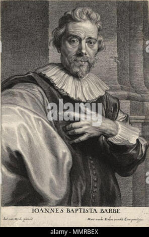 . Englisch: Portrait von Jan-Baptiste Barbé, südlichen Niederländischen Stecher: durch Schelderic Adamsz Bolswert graviert nach einem Gemälde von Anthonis van Dyck. In "Die Kunst des Niederländischen und Flämischen Druckgrafik im 17. Jahrhundert" wiedergegeben. Musée de la Zivilisation, Sammlung du Séminaire de Québec, 1993.32315 Abmessungen: 22 x 15,8 cm (Bild); 24,3 x 16,1 cm (Papier) Français: Portrait de Jean-Baptiste Barbé gravé par Schelderic Adamsz. Bolswert d'après Antoine van Dyck. Estampe tirée de Icones principum doctorum Virorum, pictorum, chalcographorum, statuariorum Nec nicht amatorum pictoriae Artis numero ce Stockfoto