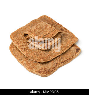 Traditionelle marokkanische ganzes Korn Pfannkuchen namens msemen auf weißem Hintergrund Stockfoto