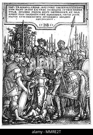 . Die Gerechtigkeit des Trajan. Gravur. . 1537. Hans Sebald Beham (1500) Alternative Namen: Beham, Hans Sebald Beschreibung deutscher Kupferstecher, Künstler, Maler und Holzschnitzer Datum der Geburt / Tod 1500 22. November 1550 und 22. November 1550 Ort der Geburt / Todes Nürnberg Frankfurt Standort Nürnberg, Frankfurt (Main), München Authority control: Q 507825 VIAF:?:? ISNI 59167585 0000 0001 0905 7714 ULAN:?? n 500115491 LCCN: 80024446 WGA:?: BEHAM, Hans Sebald Beham WorldCat von Trajan Stockfoto