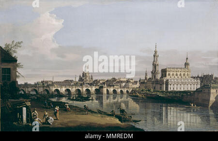 Bernardo Bellotto, il Canaletto - Dresden vom rechten Elbufer unterhalb der Augustusbrücke (National Gallery von Irland) Stockfoto