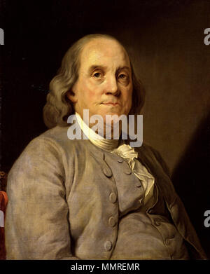 . English: Benjamin Franklin (1706-1790), nordamerikanischer Drucker, Verleger, Schriftsteller, Naturwissenschaftler, Erfinder und Staatsmann, mit 79 Jahren. Englisch: Benjamin Franklin (1706-1790), Nordamerikanischer Drucker, Verleger, Schriftsteller, Wissenschaftler, Erfinder und Staatsmann 79 Jahre alt. Portrait von Benjamin Franklin. ca. 1785. BenFranklinDuplessis Stockfoto