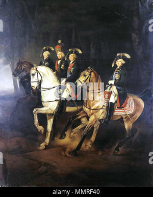 . Englisch: Equestrian portrait of Kaiser Paul I. mit seinen Söhnen und Joseph I, Palatin von Ungarn?????? ??????? ?????????? ????? Ich c????????? ? ????????? ?????????? ???????. 1848. ????? ?????????:?????,?????? ??????? ???????. 1775-1837 Paul I. von Russland mit Söhnen und Joseph I. von Ungarn (19. c, Hermitage) Stockfoto