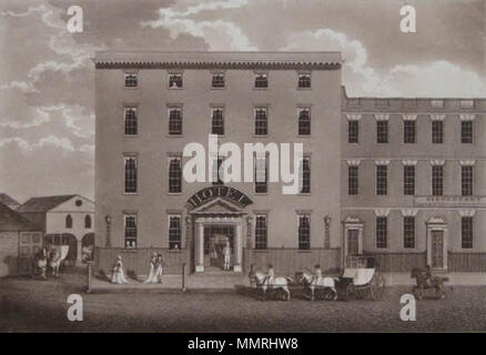 . Englisch: Gravur des Royal Hotel in Tempel Zeile, Birmingham, 1800. 1800. Von T.Hollins ausgearbeitet und von F. Eginton eingraviert. Birmingham Royal Hotel 1800 Stockfoto