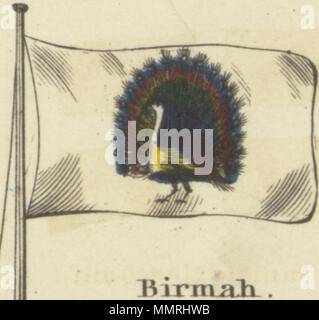 . Englisch: Birmah. Johnson's neues Diagramm der Hoheitszeichen, 1868.jpg Johnson neue Diagramm der Hoheitszeichen. Drucken mit den Flaggen der verschiedenen Länder, die von den Schiffen geflogen, und der 'Signale für Piloten." oben links in der Ecke ist die "Vereinigten Staaten" 37-star Flag, in der rechten oberen Ecke ist die 'Royal Standard des Vereinigten Königreichs Großbritannien und Irland" in der unteren linken Ecke befindet sich die "Russian Standard" und in der rechten unteren Ecke wird der "französischen Standard." Die Flaggen auf diesem Blatt leicht von den auf einem anderen Blatt unterschiedlich nummeriert 4 [links oben] und 5 [oben rechts]. . 1868. Alvin Je Stockfoto