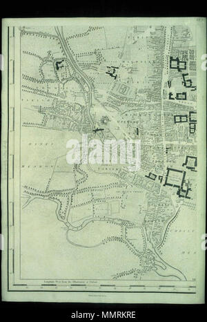 . Nahaufnahme der Übersichtkarte der Stadt Oxford zeigt den westlichen Teil vom Fluss Isis mit Osney o die Innenstadt rund um die Nord-Süd-Achse der St Giles-Cornmarket - Fisch Straße (jetzt St Aldates), Richard Davis, eine Karte der Grafschaft Oxford. Maßstab C.1: 9.500 [einen Plan der Stadt Oxford - westliche Hälfte]. 1797. Bodleian Bibliotheken, einen Plan der Stadt Oxford westliche Hälfte Stockfoto