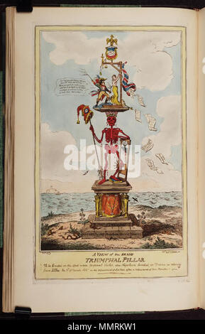 . Nach Napoleons Rückkehr von Elba und die Hundert Tage Satire. (Britische politische Karikatur) Ein Blick auf die Grand triumphal Säule. 12. Mai 1815. Bodleian Bibliotheken, einen Blick auf die Grand triumphal Säule Stockfoto