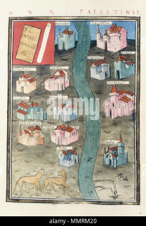 . Im 15. Jahrhundert Kopie eines karolingischen Kopie einer Römischen Karte in der Notitia Dignitatum des 4. oder 5 Cent. Palästina mit dem Fluss Jordan. [Bereich des Dux Palestinae.]. 1436. Bodleian Bibliotheken, Bereich der Dux Palestinae Stockfoto