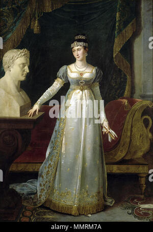 . Dies zeigt der neue Gerichtshof Kleid Style für Frauen in Frankreich unter Napoleon. Die Prinzessin trägt ihr Handschuh und eine zarte Ventilator. Sie trägt prächtige Kameen mit ihrer stark bestickt Gericht Kleid. Portrait von Pauline Bonaparte (1780-1825), Princesse Borghese. 1806. Robert Lefevre, 04. Stockfoto