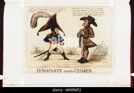 . Satire auf die Angst vor einer französischen Invasion, 1794-1805. (Britische politische Karikatur) Bonaparte und die Quäker. [1803]. Bodleian Bibliotheken, Bonaparte und der Quaker Stockfoto