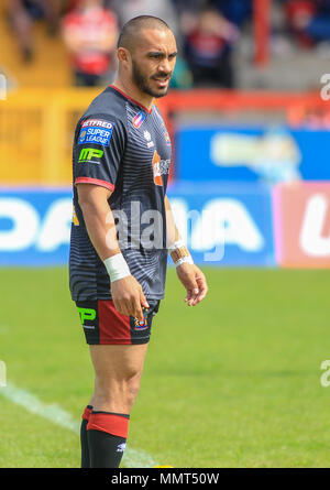 13. Mai 2018, kcom Craven Park, Hull, England; Ladbrokes Challenge Cup Rugby, Rumpf Kr v Wigan Warriors; Thomas Leuluai von Wigan Krieger in der Warm up Credit: Aktuelles Bilder/Alamy leben Nachrichten Stockfoto