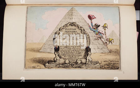 . Auf ägyptische Expedition Napoleons Satire. (Britische politische Karikatur); Frontispiz zu einer Reihe von insgesamt sechs Kunstdrucke von Gillray auf der französischen Expedition nach Ägypten. Ägyptische Skizzen. 12. März 1799. Bodleian Bibliotheken, ägyptische Skizzen Stockfoto