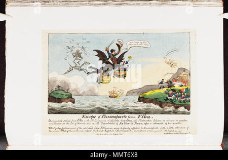 . Auf Napoleons Verbannung auf Elba Satire. (Britische politische Karikatur) Flucht von Bonaparte von Elba. [1815]. Bodleian Bibliotheken, Flucht von Bonaparte von Elba Stockfoto