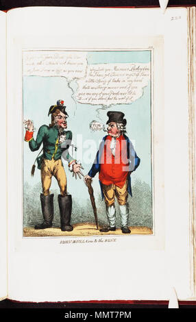 . Satire auf die Napoleonischen Kriege. (Britische politische Karikatur) Iohn Stier kommen bis auf die Knochen. 17. Juni 1815. Bodleian Bibliotheken, Iohn Stier kommen in die Knochen. Stockfoto