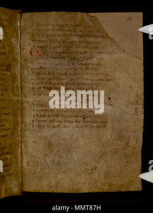 . Teil 2, La Chanson de Roland, in anglo-normannischen, 12. Jahrhundert,? 2. Quartal. Teil 1 vermacht, vielleicht schon mit Teil 2, Osney Abtei in der Nähe von Oxford gebunden von Meister Heinrich von Langley, d. 1263 (?); 72 r La Chanson de Roland. 1125. Bodleian Bibliotheken, La Chanson de Roland 72 r Stockfoto