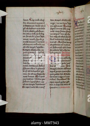 . Lateinische Texte über das Leben, die Übersetzung, Wunder, etc., von St. Gilbert von Sempringham (d. 1189), von seinen Prozess der Heiligsprechung (1201-2) angepasst, in der Mitte des 15. Jahrhundert Englisch Kopie für hingebungsvollen Einsatz mit beleuchteten Initialen und Grenzen.; 39 v Lateinische Texte auf St Gilbert von Sempringham. 1450. Bodleian Bibliotheken, Lateinische Texte auf St Gilbert von Sempringham 39 v Stockfoto