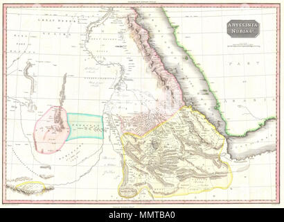 . Englisch: Diese faszinierende Handcolorierte 1818 Karte von Edinburgh Kartograph John Pinkerton schildert Abessinien, im Sudan und in Nubien. Abdeckungen von der Großen Wüste von Selima Süden Donga und im Westen durch die "Dominons eines Fürsten namens Ibbe", Caffa (einen christlichen Staat), Bali und den Golf von Aden. Deckt die modernen Regionen von Äthiopien, Eritrea, Dschibuti und im südlichen Ägypten (Nubien). Das Ganze bietet wunderschöne und faszinierende Schreibweisen wie "Die vermeintlichen antiken Insel Meroe", unerklärliche Kommentare wie "Hier den portugiesischen König Davids im Jahr 1520 gefunden", Karawanen und Stockfoto