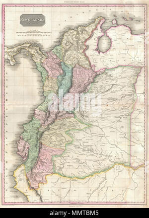 . Englisch: Eine insgesamt außergewöhnliche 1818 Karte von der nordwestlichen Teile Südamerikas von John Pinkerton. Deckt die heutigen Staaten Kolumbien, Venezuela, Panama und Ecuador sowie Teile von Peru und Brasilien. Pinkerton bietet eine beeindruckende Detail während der Feststellung indigene Gruppen, Dienstreisen, Dörfer und Städte, Sümpfe, Berge und Flüsse. Oberen linken Quadranten mit dem Titel Platte und zwei Skalen, eine im Britischen Meilen und das andere in der Spanischen Liga. Kartographisch sprechen Dies ist ein oft vernachlässigter Teil der Welt - vor allem in den frühen 19. Jahrhunder t Stockfoto