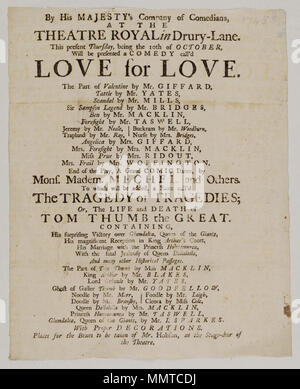 . Playbill des Drury Lane Theaters, 10. Oktober [1745], der Liebe für Liebe & C.; Liebe für Liebe; Comic Tanz; Tragödie von Tragödien oder, die Leben und Tod von Tom Thumb die Große; [Playbill des Drury Lane Theaters, 10. Oktober [1745], der Liebe für Liebe & C.] [Playbill des Drury Lane Theaters, 10. Oktober [1745], der Liebe für Liebe & C.]. 10. Oktober 1745. Drury Lane Theater [Thema] Bodleian Bibliotheken, Playbill des Drury Lane Theaters, 10. Oktober 1745, Ankündigung Liebe für Liebe & Amp; c. Stockfoto