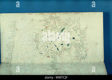 . Venezianische beleuchtete portolan Codex. Eines der sieben Öffnungen dieses Horoskop, das würde, wenn verbunden, Maß 860 x 460 mm [Portolan Codex. Östlichen Mittelmeer; die Dardanellen; der Ägäis; Rhodes trägt die Farben des Ordens des Hl. Johannes]. 1400. Bodleian Bibliotheken Portolan Codex östlichen Mittelmeer die Dardanellen Ägäis Rhodos trägt die Farben des Ordens des Hl. Johannes Stockfoto