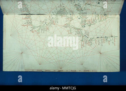 . Venezianische beleuchtete portolan Codex. Eines der sieben Öffnungen dieses Horoskop, das würde, wenn verbunden, Maß 860 x 460 mm [Portolan Codex. Nord-west europäischen Küste; der Englische Kanal; die friesischen Inseln; der Nordsee Dänemark]. 1400. Bodleian Bibliotheken Portolan Codex nordwesteuropäischen Küste des Ärmelkanals die friesischen Inseln der Nordsee Dänemark Stockfoto