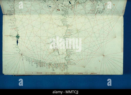 . Venezianische beleuchtete portolan Codex. Eines der sieben Öffnungen dieses Horoskop, das würde, wenn verbunden, Maß 860 x 460 mm [Portolan Codex. Östlichen Mittelmeer; das Nildelta ist gefärbt; Rhodes trägt die Farben des Ordens des Hl. Johannes]. 1400. Bodleian Bibliotheken Portolan Codex im östlichen Mittelmeerraum das Nildelta gefärbt ist Rhodos trägt die Farben des Ordens des Hl. Johannes Stockfoto