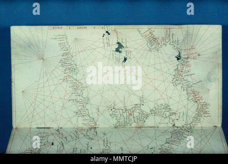 . Venezianische beleuchtete portolan Codex. Eines der sieben Öffnungen dieses Horoskop, das würde, wenn verbunden, Maß 860 x 460 mm [Portolan Codex. Westliches Mittelmeer; Golfe du Lion; der Algerischen Küste. Die Balearen und die Münder der Rhone sind farbige]. 1400. Bodleian Bibliotheken Portolan codex Westliches Mittelmeer Golfe du Lion der Algerischen Küste der Balearen und der Mund der Rhone sind Stockfoto