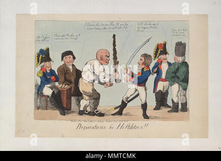 . Satire auf die Angst vor einer französischen Invasion, 1794-1805. (Britische politische Karikatur) Vorbereitungen für Feindseligkeiten!!. 3. Mai 1803. Bodleian Bibliotheken, Vorbereitungen für die Feindseligkeiten Stockfoto