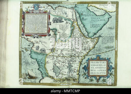 . Karte von gastaldi 8-Blatt Karte von Afrika, 1564, in Ortelius, Abraham: Theatrum Orbis Terrarum, englische Ausgabe wie das Theater der Welt, London 1606 Presbiteri Johaniss sive Abissiniorvm Imperii Descriptio. 1606. Bodleian Bibliotheken, Presbiteri Johaniss sive Abissiniorvm Imperii descriptio Stockfoto
