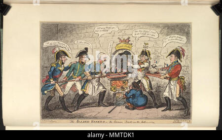 . Satire auf Napoleons Niederlage und Kapitulation 1814. (Britische politische Karikatur) der Alliierten Bäcker oder: die korsischen Kröte in der Bohrung. 1. April 1814. Bodleian Bibliotheken, die alliierten Bäcker oder - die korsischen Kröte in der Bohrung Stockfoto