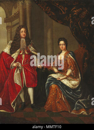 . Nach einem Gemälde von Charles Boit von 1706 in der Königlichen Sammlung Portrait von Königin Anne von England und Georg Prinz von Dänemark. Die erste Hälfte des 18. Jahrhunderts. Charles Boit (Nach)-Portrait von Königin Anne von England und Georg Prinz von Dänemark Stockfoto