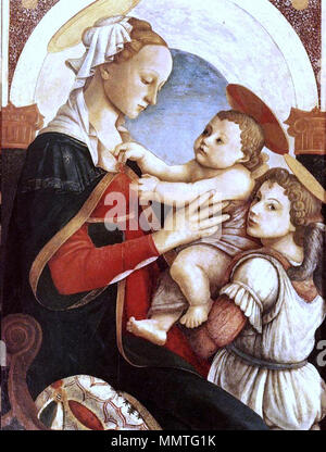 Englisch: Madonna mit Kind und ein Engel. zwischen 1465 und 1467. Botticelli Madonna Stockfoto