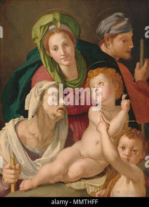 Malerei; Öl auf Leinwand; gesamt: 101,3 x 78,7 cm (39 7/8 x 31 in.) gerahmt: 147,3 x 123,2 x 8,9 cm (58 x 48 1/2 x 3 1/2 in.); Bronzino der Heiligen Familie NGA Stockfoto