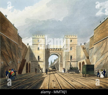 Englisch Das Maurische Bogen In Die Stecklinge Am Rand Hill Auf Der Liverpool Und Manchester Railway Wo Lokomotiven Ursprunglich Verbunden Waren Und Von Den Zugen Gelost Der Bogen Entworfen Von Der