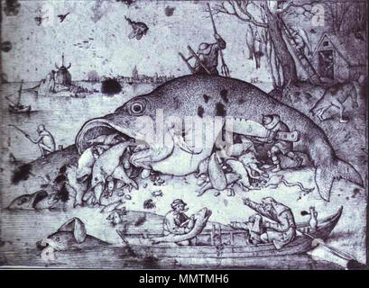 . Englisch: große Fische fressen die kleinen Fische. 1556. Pieter Bruegel Brueghel und Fisch Stockfoto