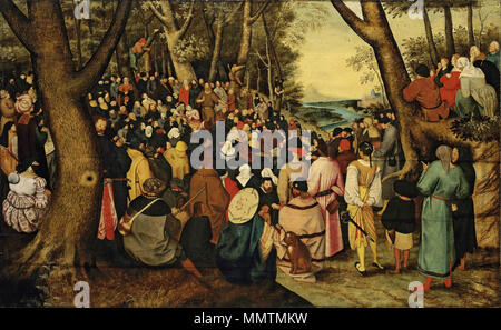 Die Predigt des Heiligen Johannes des Täufers in der Wüste. Datum unbekannt. Pieter Brueghel de Jonge-De prediking van Johannes de Doper in de Wildernis Stockfoto