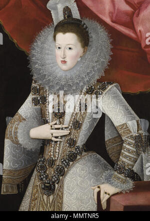 . Español: Retrato de la Reina Margarita de Austria-Estiria (1584-1611), Que fue Reina consorte de España por su matrimonio con el rey Felipe III. Englisch: Portrait von Margarete von Österreich, Königin von Spanien Français: Portrait de Marguerite d'Autriche, reine d'Espagne, du Portugal et des Deux-Siciles La Reina Margarita de Austria-Estiria. zwischen ca. 1605 und ca. 1610. Juan Pantoja de la Cruz und Studio - Margarete von Österreich, Königin von Spanien Stockfoto