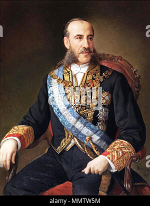 . Español: Retrato político Del Español Carlos Marfori y Callejas (1821-1892), primer Marqués de Loja y amante de la Reina Isabel II de España. En el retrato Luce el Kragen, La Gran cruz y La Banda de la Orden de Carlos III, La Gran cruz de la Orden de Isabel la Católica y La Placa de la Orden de Cristo, del Reino de Portugal. Carlos Marfori y Callejas. 1884. Carlos Marfori, de Manuel ojeda Stockfoto