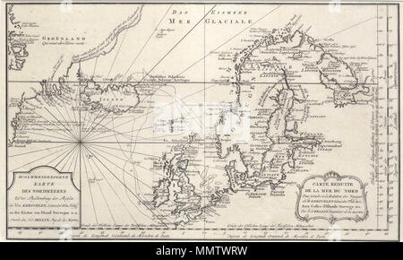 . English: Zusammengefasste Karte des Nordatlantiks und der Nordsee zur Beschreibung der Fahrten von Yves Joseph De Kerguelen de Trémarec in den Jahren 1767 und 1768. * Machen auf Französisch veröffentlicht 1772 als Available in Englisch und Deutsch. Deutsch: Karte der Nordatlantik, mit der Nordsee - sie zeigen die naval Reisen von Yves Joseph De Kerguelen de Trémarec in 1767 und 1768. 1772 zum ersten Mal auf Französisch veröffentlicht, in späteren Jahren in Englisch und Deutsch. . 1772. Jacques-Nicolas Bellin (1703-1772) Alternative Namen Jacques Nicolas, Sieur Bellin; Jacques Nicol Stockfoto