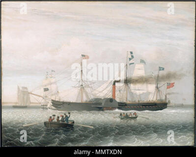 . Deutsch: Das Britannia in Boston Harbor. 1848. Artist: Fitz Henry Lane, amerikanischen, 1804 - 1865. Öl auf Leinwand. Museum der Bildenden Künste, Boston 1848 Britannia BostonHarbor byFitzHenryLane MFABoston Stockfoto