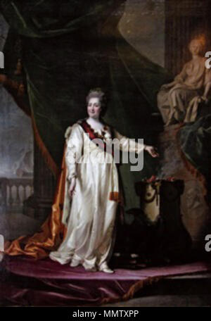 Russisch: "????????? II? ???? ???????????????? ? ????? ?????? ??????????" Portrait von Katharina II. Die Legislatress im Tempel für die Göttin der Gerechtigkeit. 1783. Katharina II. Die Legislatress von D. Levitskiy (1783, Nowosibirsk Museum) Stockfoto